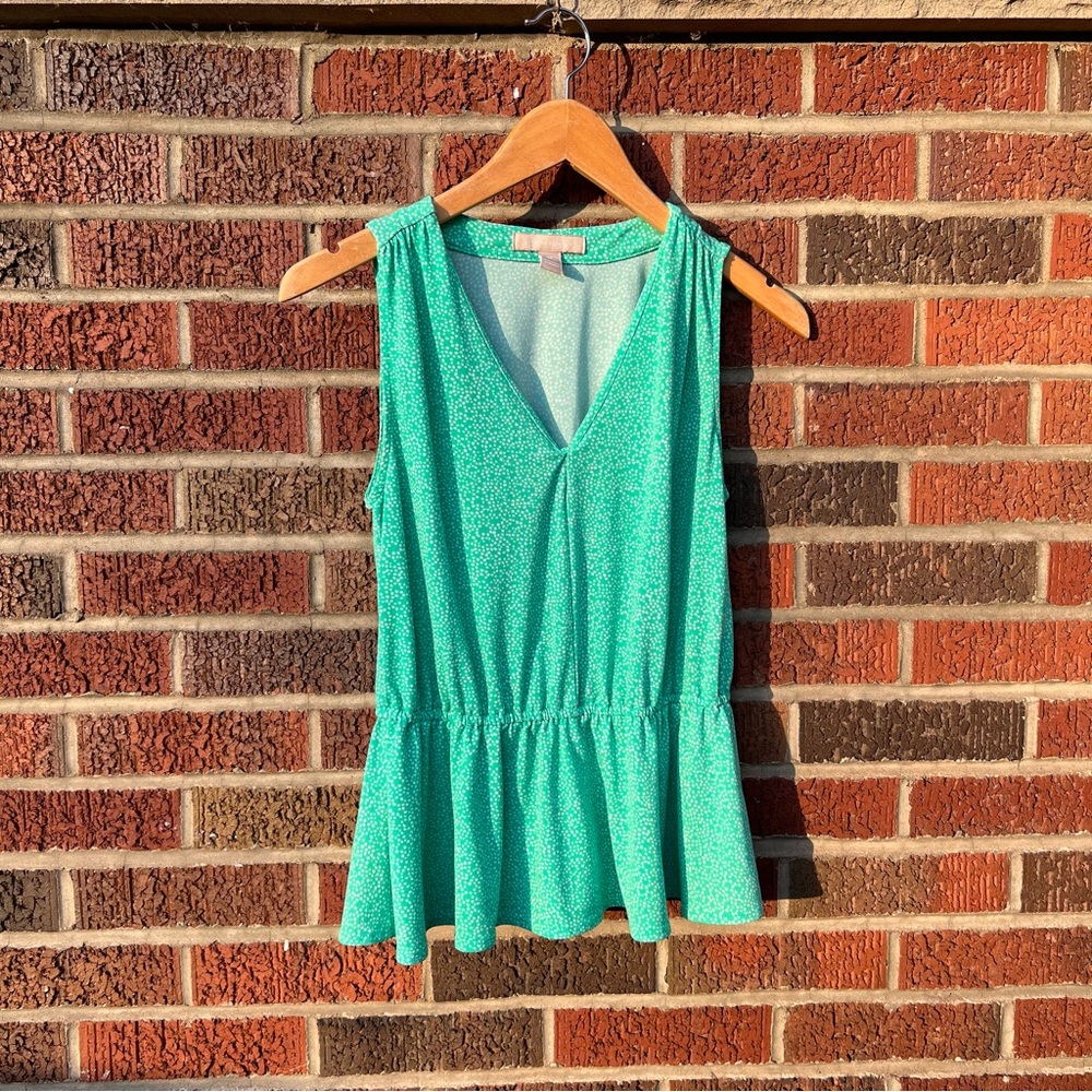 Banana Republic Light Green and White Speckled V Neck Sleeveless Peplum Tank Top